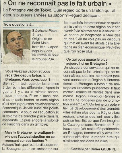 Interview Stéphane Péan, Ouest-France, Janvier 2013
